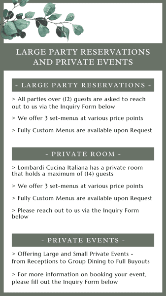 CUCINA Frisco LARGE PARTY RESERVATIONS & PRIVATE EVENTS Graphic