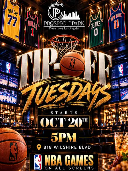 🏀🔥 TIP-OFF TUESDAYS ARE HERE!
NBA season is BACK and we’re bringing the game-day vibes to Downtown LA! 🏆🍻
📅 Every Tuesday starting October 20th
⏰ 5PM Until
📍 Prospect Park DTLA | 818 Wilshire Blvd
🏀 NBA GAMES ON ALL SCREENS!
Good drinks, good food & nothing but basketball vibes! 🔥
#TipOffTuesdays #ProspectParkDTLA #NBASeason #NBAWatchParty #downtownla