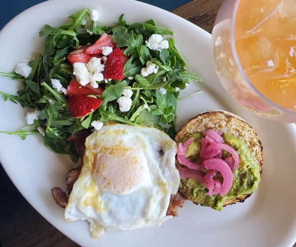 Salad and egg avocado toast