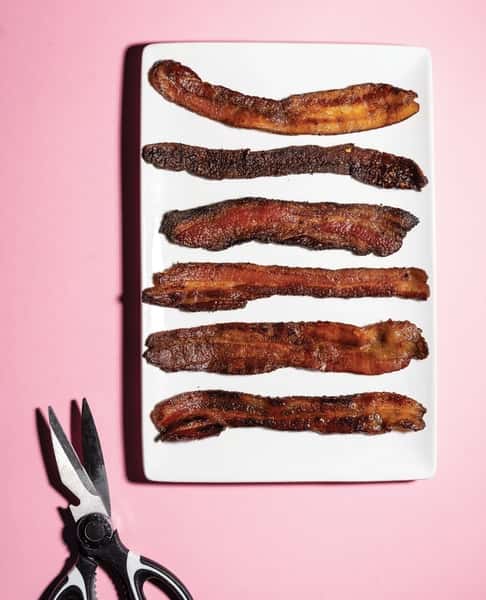 Crispy bacon on plate