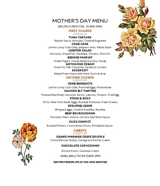 Mothers' Day Menu 