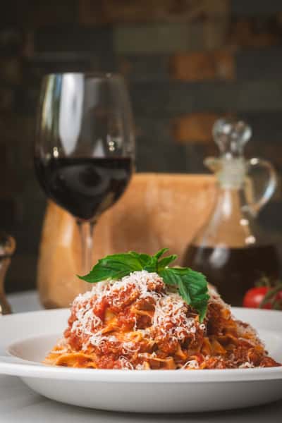 Pasta with a Glass of Red Wine