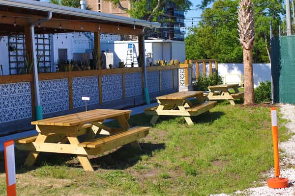 Outdoor picnic tables