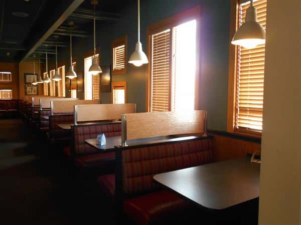 Booths with lighting overhead