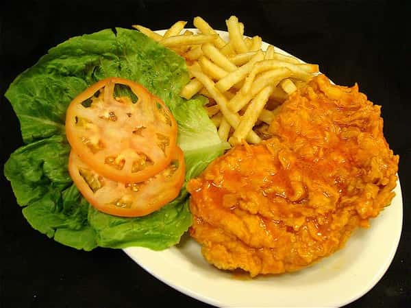 fred chicken sandwich with fries