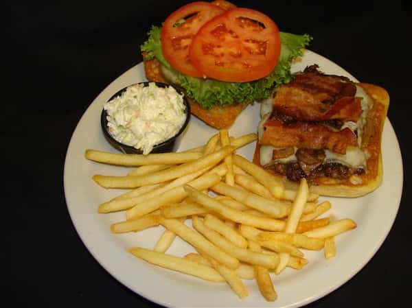Cheese burger with bacon and side of fries