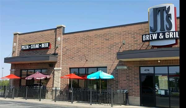 Exterior of restaurant with brick
