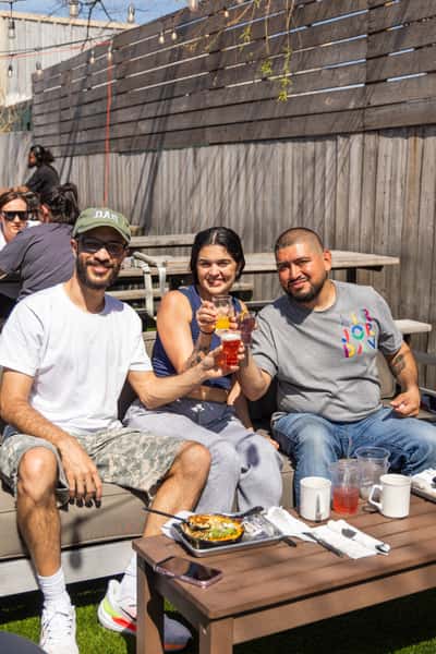 Friends enjoying the patio