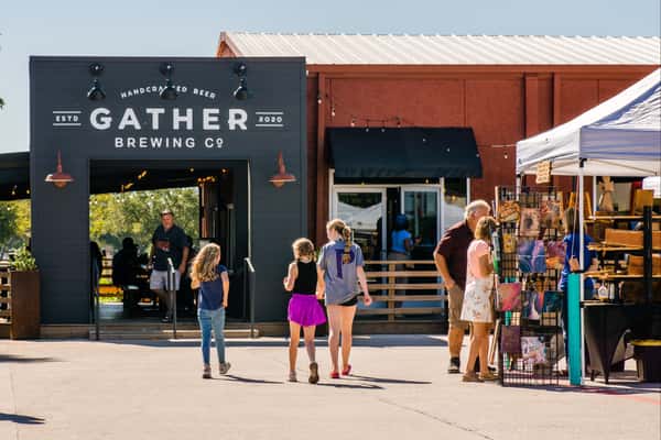 exterior of brewery with vendors
