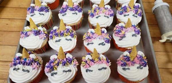 Cupcakes decorated to look like unicorns