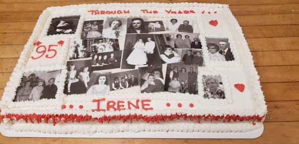 A cake that says "through the years irene"