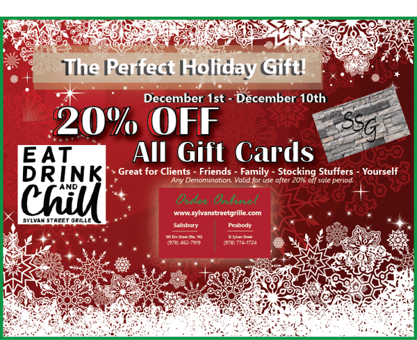 Annual 20 OFF Gift Card Sale Sylvan Street Grille Bar & Grill in MA