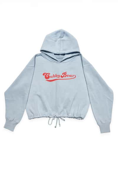 Cropped Women's Hoodie Light Blue with Red Script