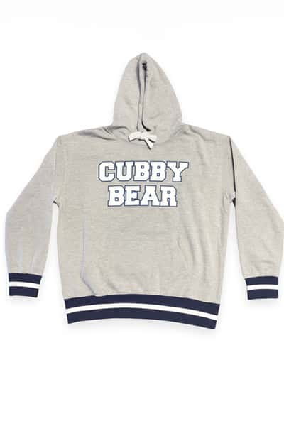Hoodie Grey w/ White Block Text NVY Stripes