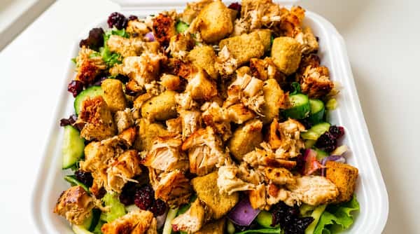 Grilled chicken salad with mixed greens and croutons at DSquared in St. Louis