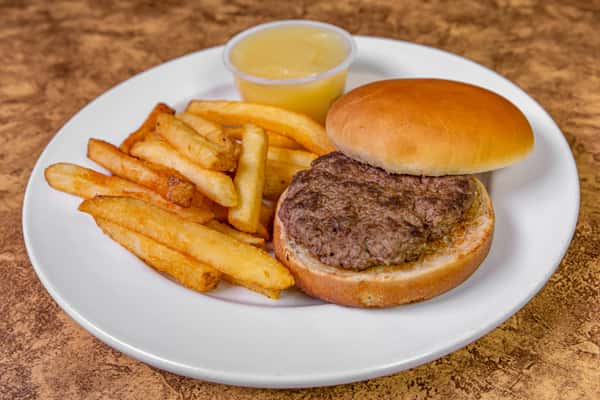 Lil' Art's Burger with fries and applesauce