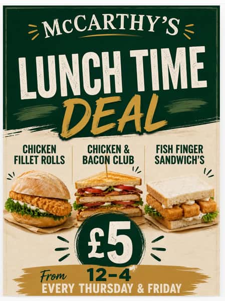 Lunch Time Deals available today from 12-4 #chickenfilletroll #blt #tooting #special 

☘️