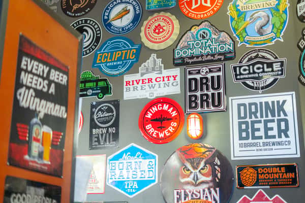 Decorative wall with beer signs