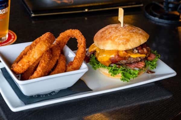 Burger with onion rings