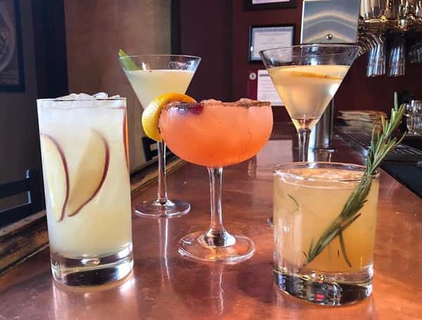 5 alcoholic drinks on the bar