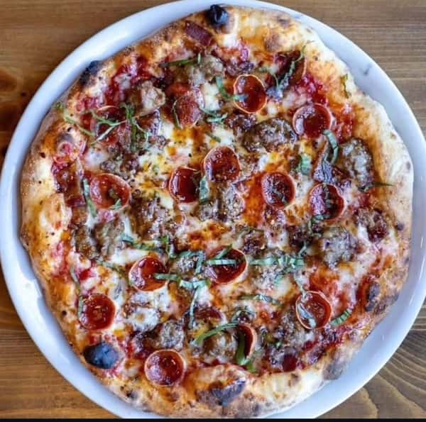 Spicy Sausage Bacon Pepperoni Pizza
