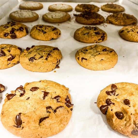 tray of chocolate chip cookies