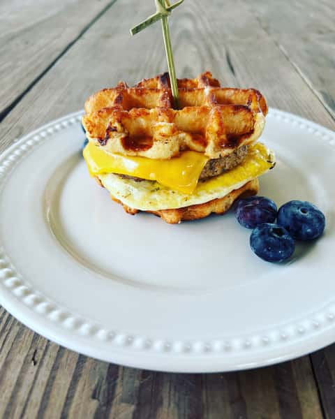 Waffle sausage egg cheese