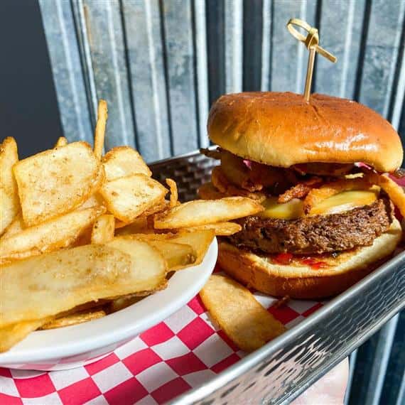 bacon cheeseburger with fries