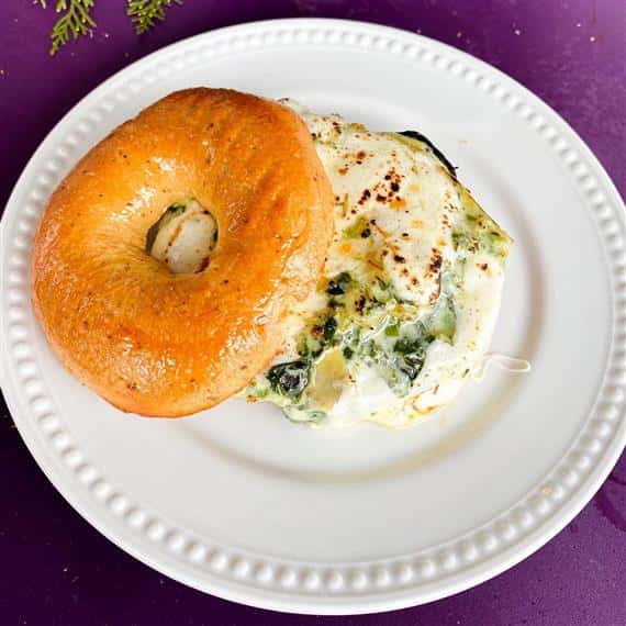 egg and spinach on a bagel