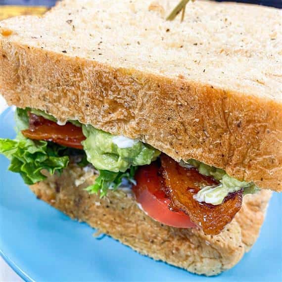 close up of blt sandwich