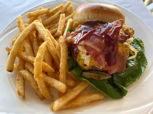 bacon cheeseburger with fries