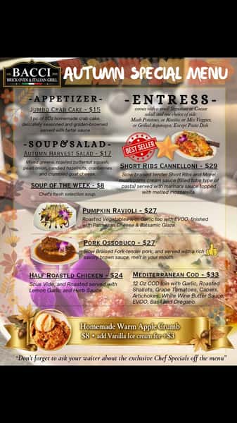 Check out our new menu,,!! Only at BACCI..!! #italianrestaurants #italiangrill #pizzanj #italianfood #newprovidence