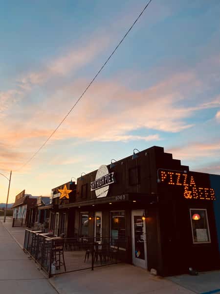 Exterior restaurant with sunset
