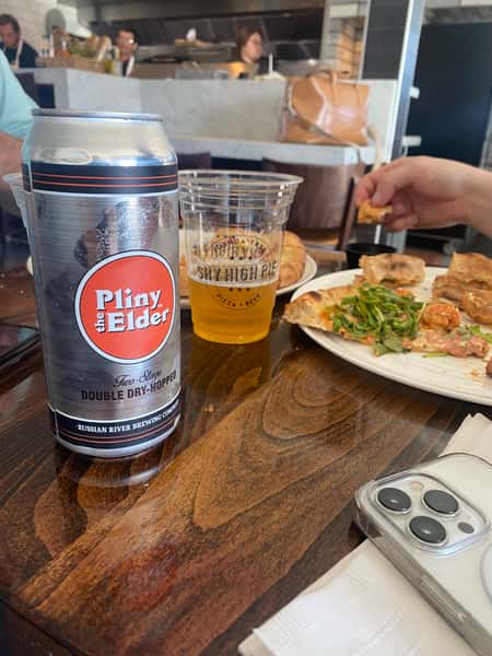 Drinks and food on table