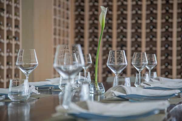 table set with wine glasses