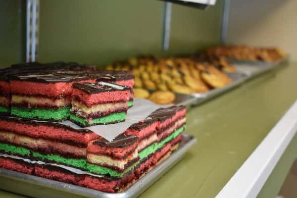 a display of rainbow cookies