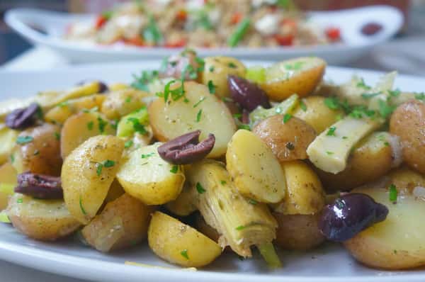 potato salad with olives and artichokes