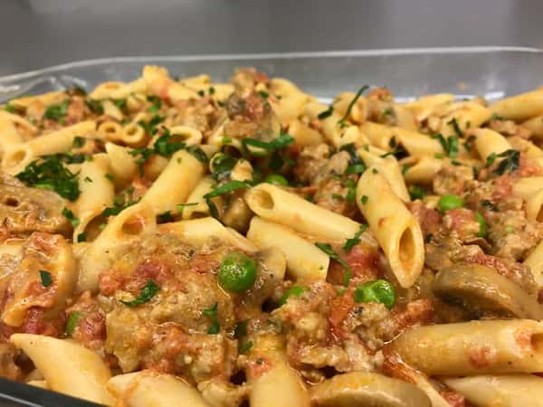 penne pasta in a meat sauce
