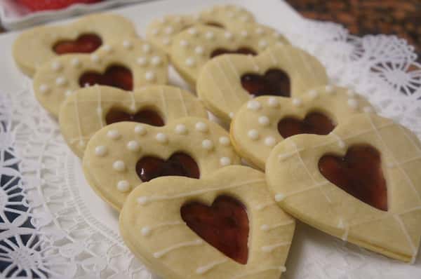 tray of cookies shaped like a heart
