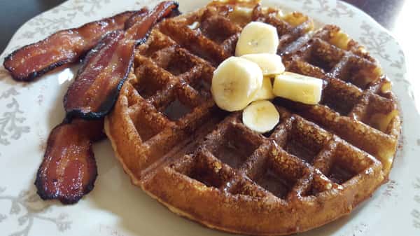 Banana Belgian Waffle with Bacon