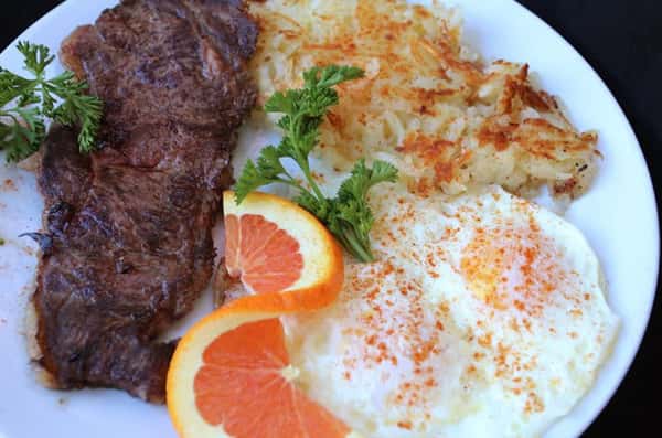 2 Eggs & New York Strip Steak (8 oz.)