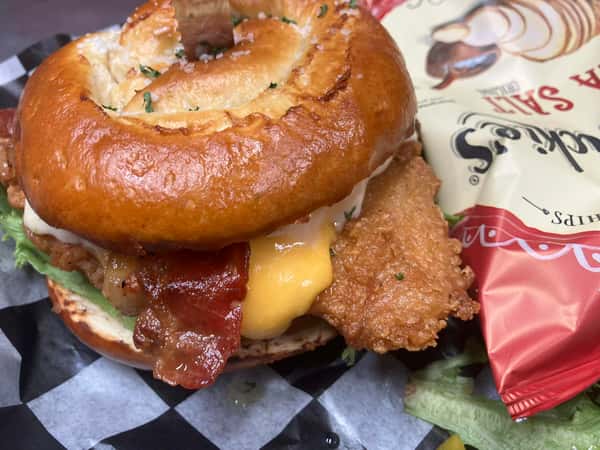 Chicken burger with melted cheese