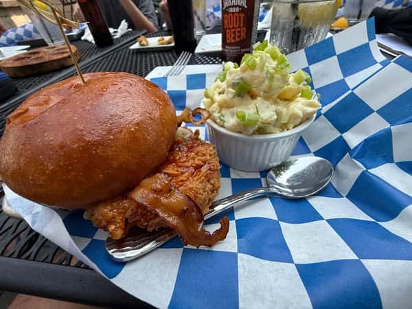 Chicken sandwich with a side