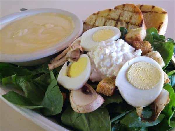 salad with cottage cheese, eggs and mushrooms