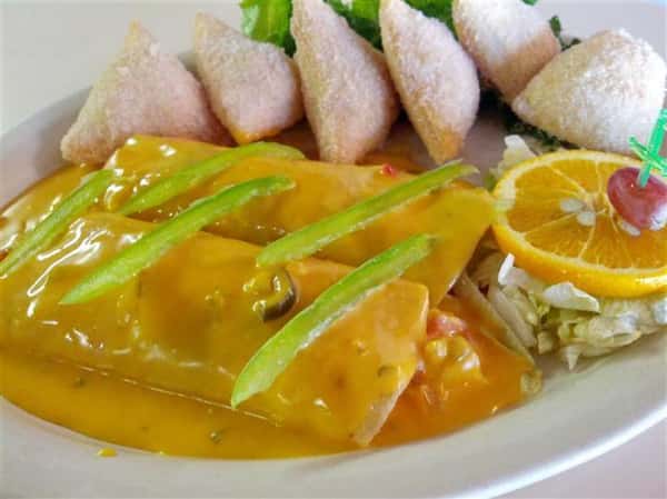 two enchiladas with fried dumplings
