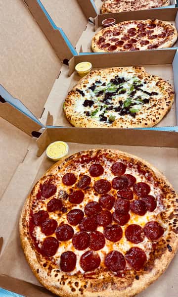 pizza in boxes
