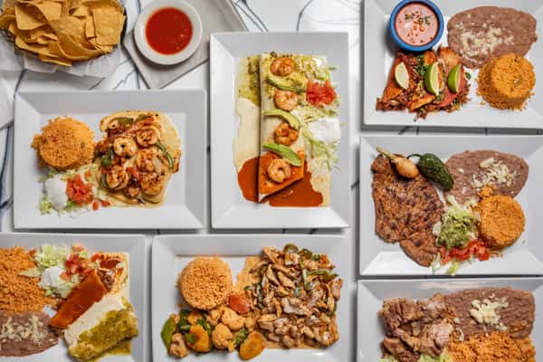 variety of dishes in top view