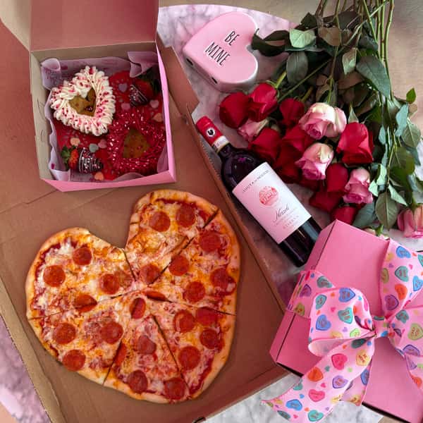 Heart Shaped Pizza And Wine
