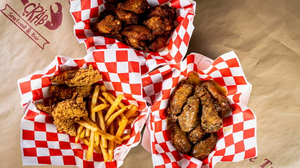 Flavored wings and fried fish