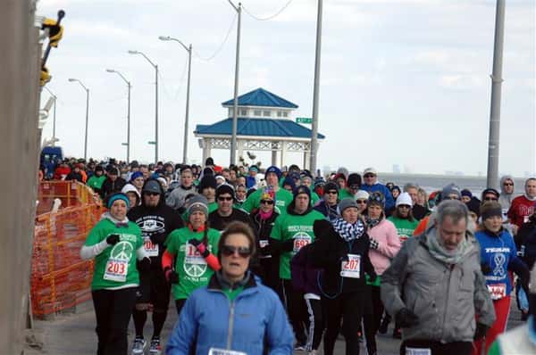 Marathon runners doing the polar bear run